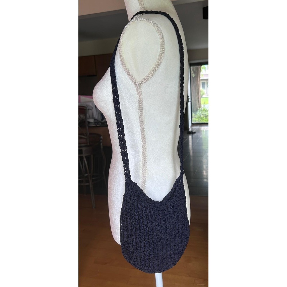 ADG Fashion Imports Crossbody Crochet Satin Lining Navy Blue Boho Vintage
